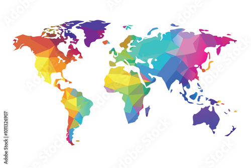 Iridescent world map ,illustration on white background.