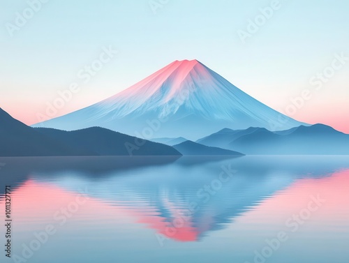 Mount Fuji flat design side view landscape scene 3D render splitcomplementary color scheme