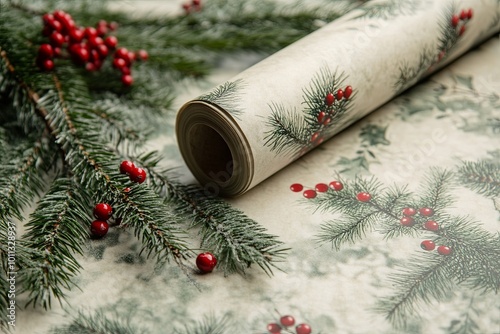 Eco-Friendly Wrapping Paper with Pine Branches photo