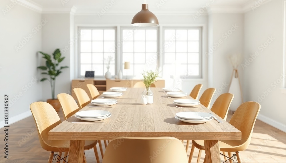 Elegant dining room setting featuring a polished wooden table surrounded by matching chairs, illuminated by soft natural light streaming in from a nearby window. Elegant dining room setting featuring a polished wooden table surrounded by matching chairs, illuminated by soft natural light streaming in from a nearby window.