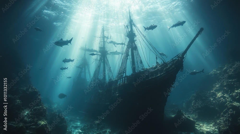 Fototapeta premium Sunbeams Illuminate Shipwreck