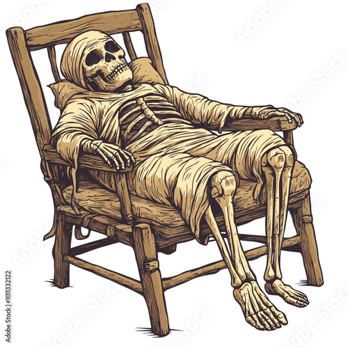 vector drawing mummy lies on a chair on a white background .Generative AI