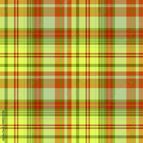 Seamless pattern in magical bright green, red and orange colors for plaid, fabric, textile, clothes, tablecloth and other things. Vector image.