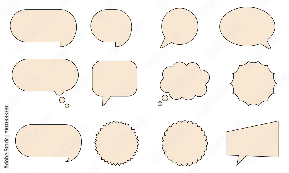 Collection of speech bubbles for chat of different shapes.Silhouette of comic cloud bubble, empty dialogue balloon.Set of vector icons of messages for conversation. Collection of speech bubbles for chat of different shapes.Silhouette of comic cloud bubble, empty dialogue balloon.Set of vector icons of messages for conversation.