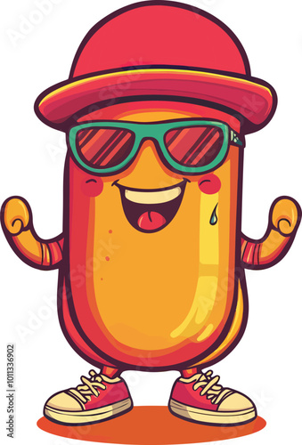Cool Hotdog Cartoon Vector Icon Illustration