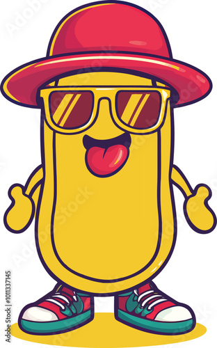 Cool Hotdog Cartoon Vector Icon Illustration. Food Mascot Icon Concept Isolated Premium Vector. Flat Cartoon Style