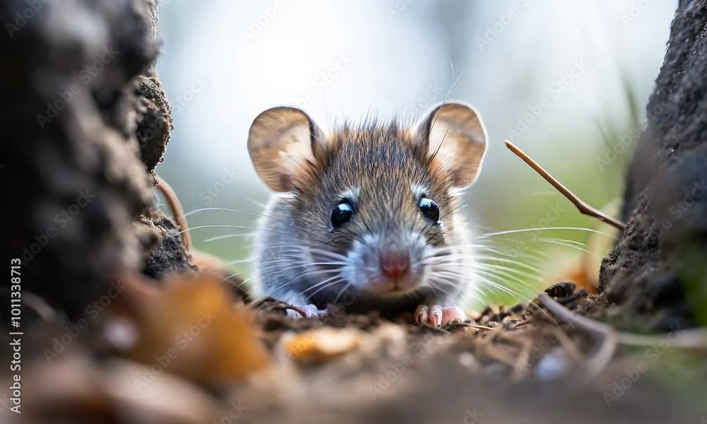 Curious Mouse Peeking Out of Its Burrow Curious Mouse Peeking Out of Its Burrow