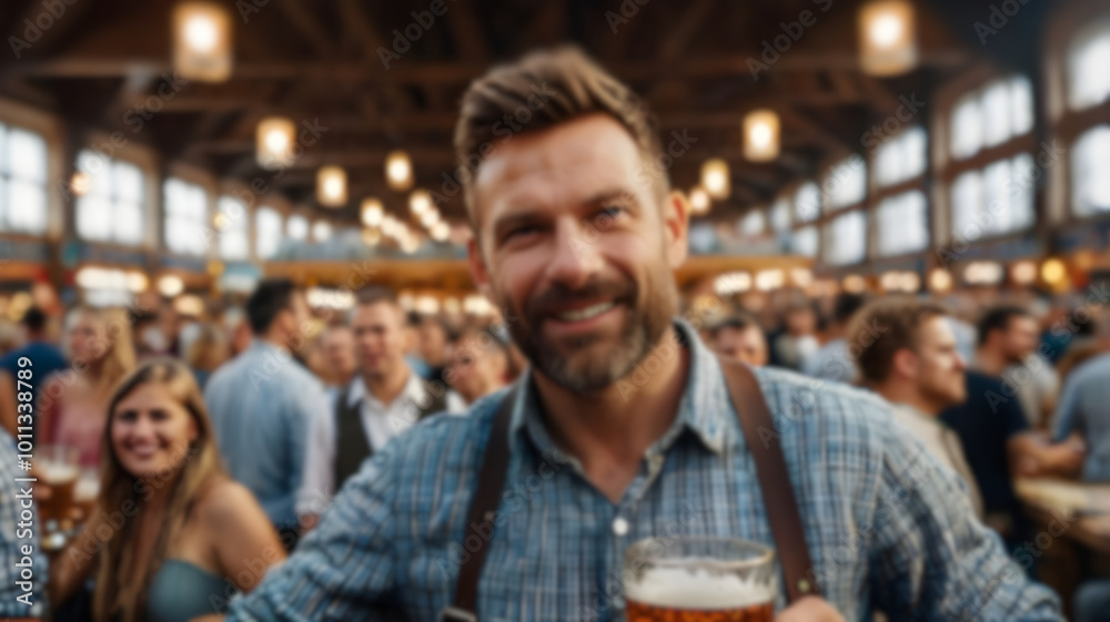 Blur image of a man and crowd of people at the Oktoberfest for background usage. Blur image of a man and crowd of people at the Oktoberfest for background usage.
