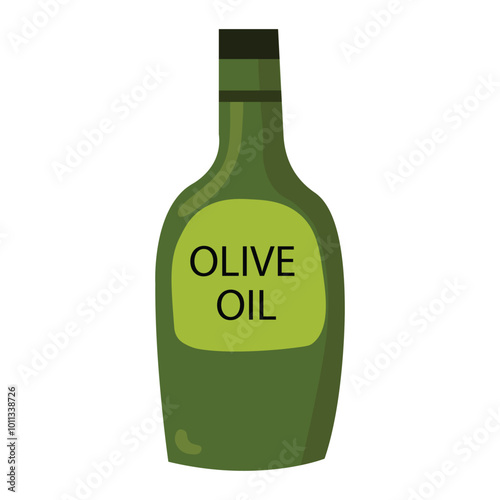 Flat illustration olive oil bottle in green color. Simple doodle style isolated
