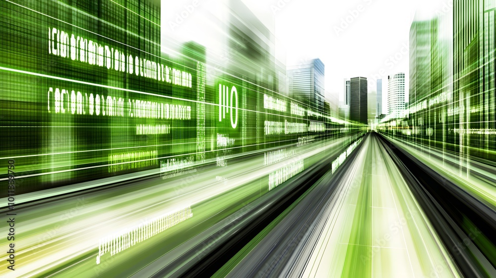 Fototapeta premium Speed and Innovation: Abstract Cityscape with Digital Code