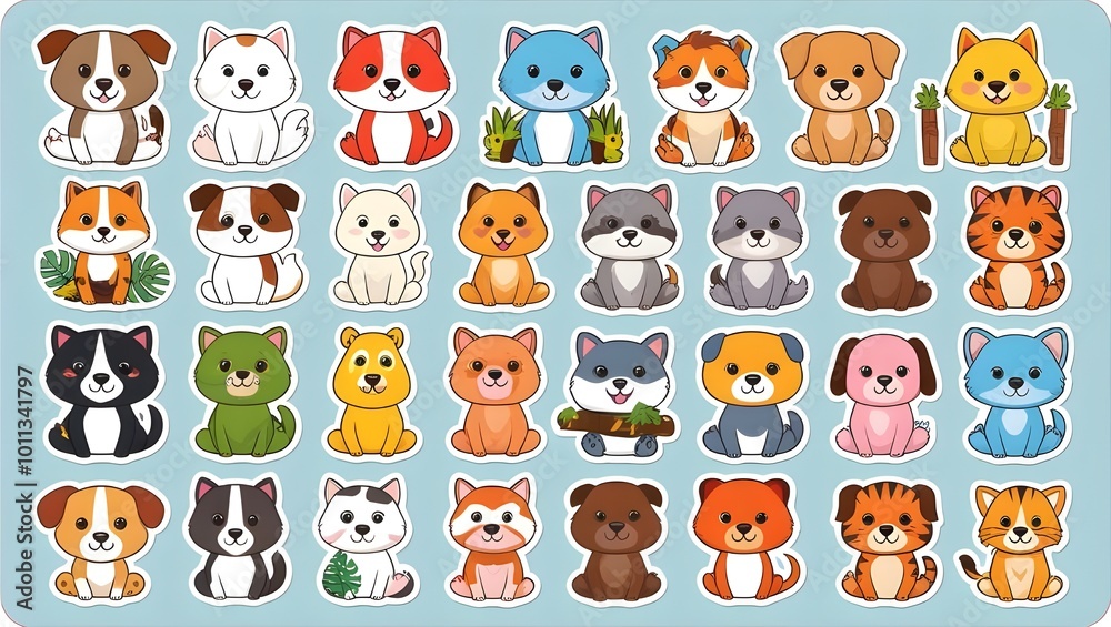 cartoon pets stickers on a single sheet cartoon pets stickers on a single sheet