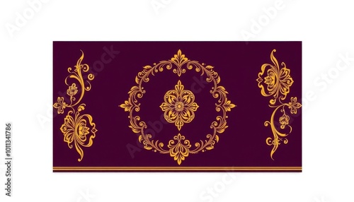 Elegant Royal Indian-Themed Wedding Card: Intricate Patterns and Rich Colors photo