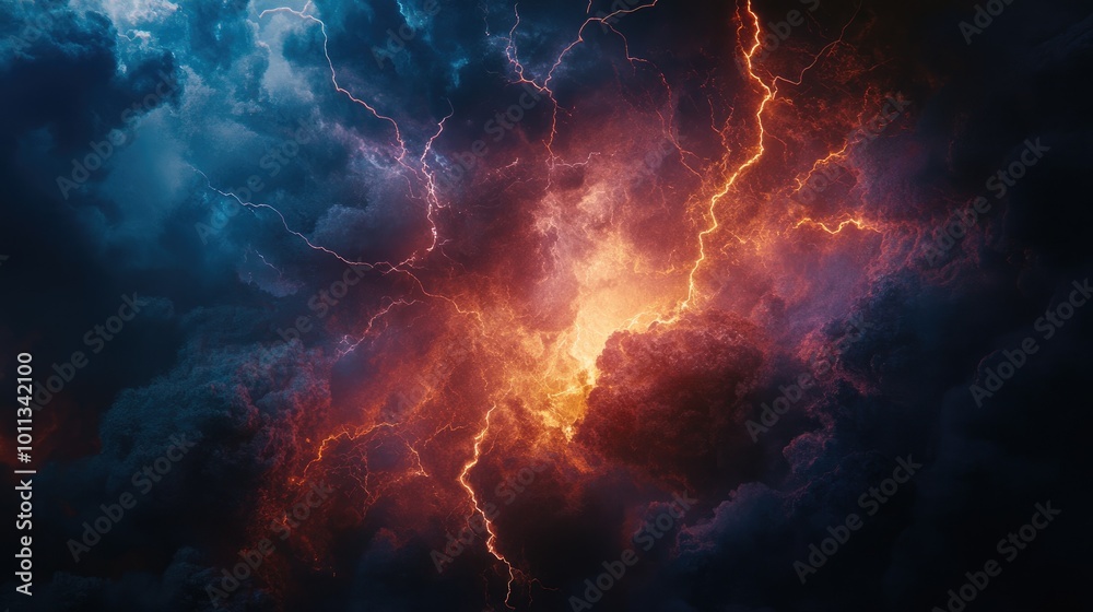 Lightning bolt illuminates the night sky during a thunderstorm showcasing majestic colors and the raw power of nature s energy Lightning bolt illuminates the night sky during a thunderstorm showcasing majestic colors and the raw power of nature s energy