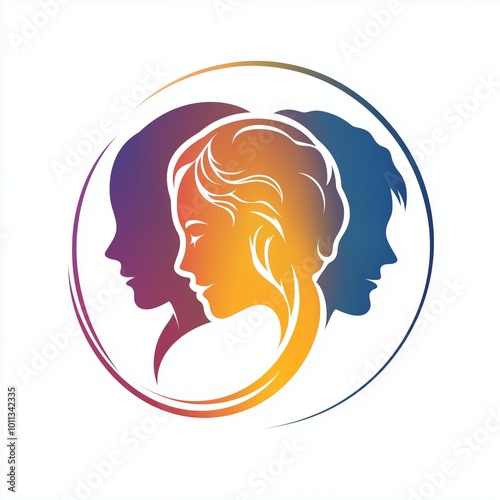 A circular illustration featuring an adult, an elderly person, and a child, symbolizing generational connection and family bonds, suitable for family, community, or educational designs