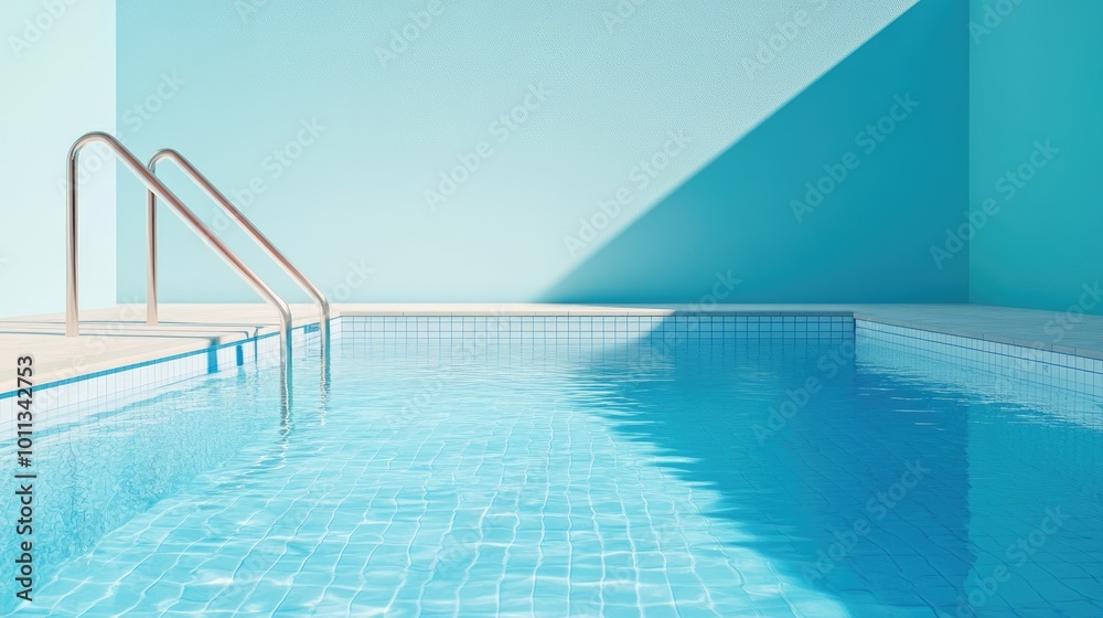 Fototapeta premium Clean vibrant blue swimming pool backdrop 3D rendering