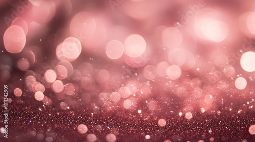 Rose gold glittering bokeh lights create an abstract background suitable for festive occasions