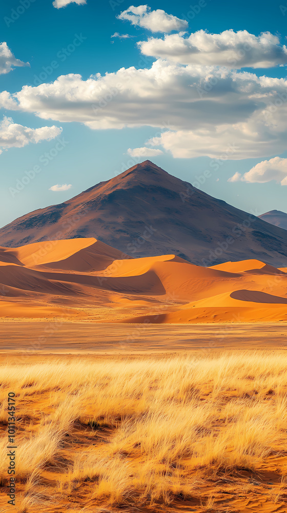 Obraz premium An aerial view of the Sahara desert at sunset. A panorama of desert landscape.