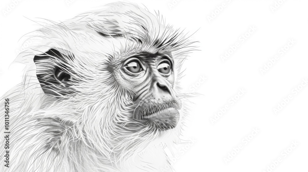 Fototapeta premium Detailed Portrait of a Langur Monkey on White Background