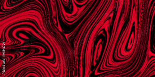 Abstract red acrylic pour liquid marble surface design. Liquified swirl blue color art pattern, creative design templates. Seamless grunge, smooth fabric design texture on a red background.