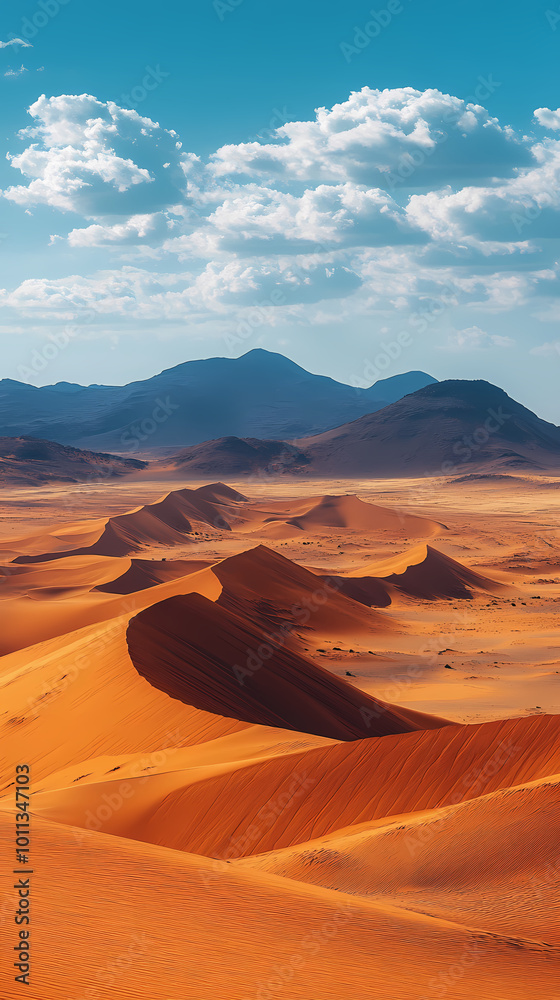 Naklejka premium An aerial view of the Sahara desert at sunset. A panorama of desert landscape.