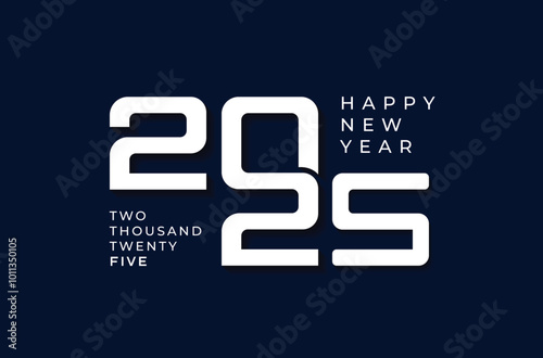 2025 happy new year logo design with white flat calligraphy happy new year 2025 concept for poster design, cover design, template, flyer, booklet, brochure vector illustration on dark background