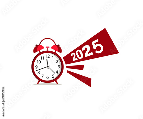 happy new year 2025 start message time clock happy new year 2025, countdown to 2025, new year 2025 resolution, goals, plan, action, motivation concept vector illustration on white background