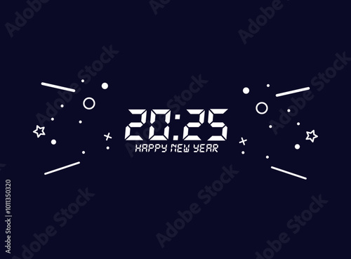 2025 happy new year banner design with time clock concept creative , elegant, modern and unique design for new year greetings, new year eve, new year time, countdown, time clock on dark background