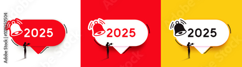 2025 happy new year banner design set with message shape and notification and women icon. happy new year 2025 design for advertising, social media, calendar, websites, new year notification concept