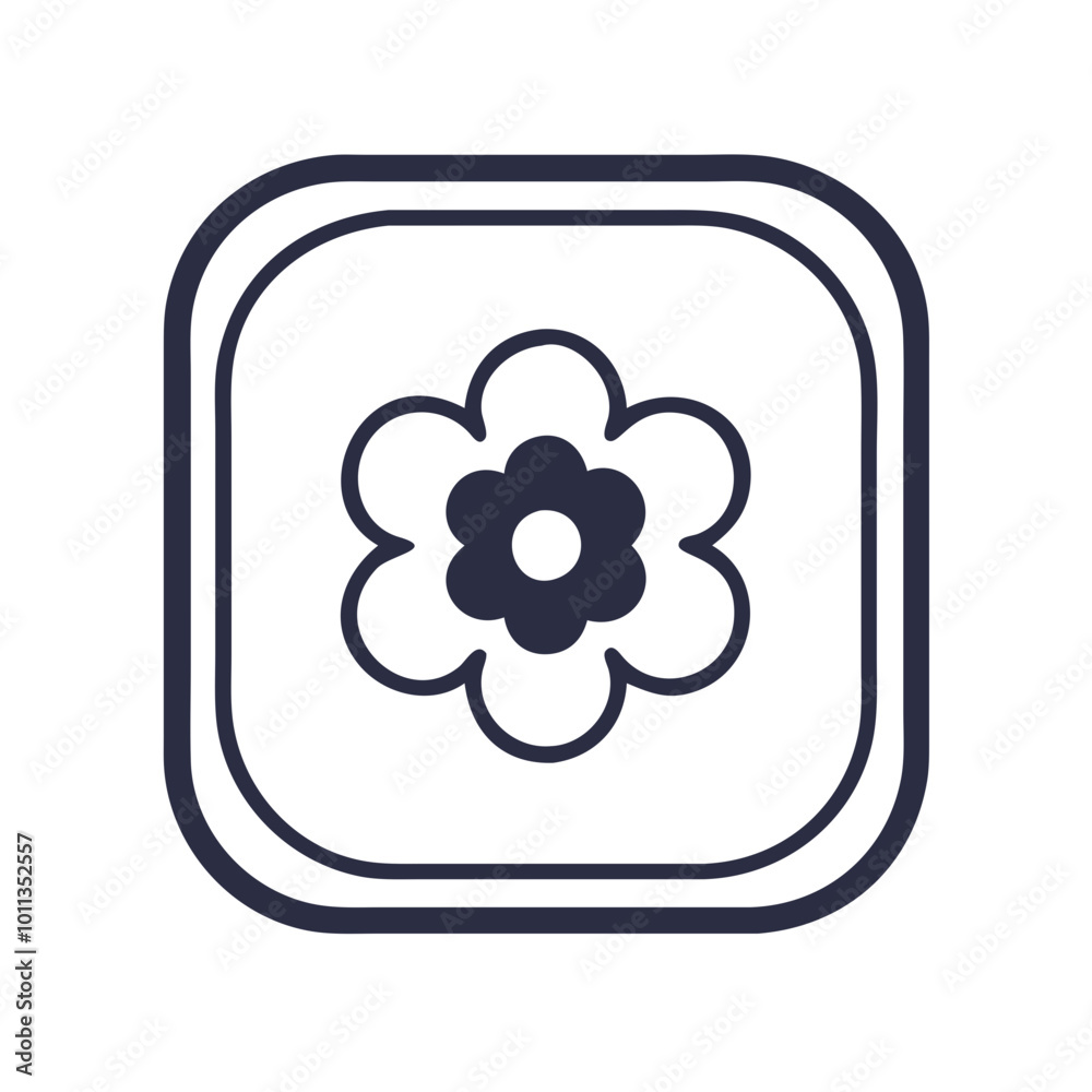 Simple flower icon in black and white outline style Simple flower icon in black and white outline style