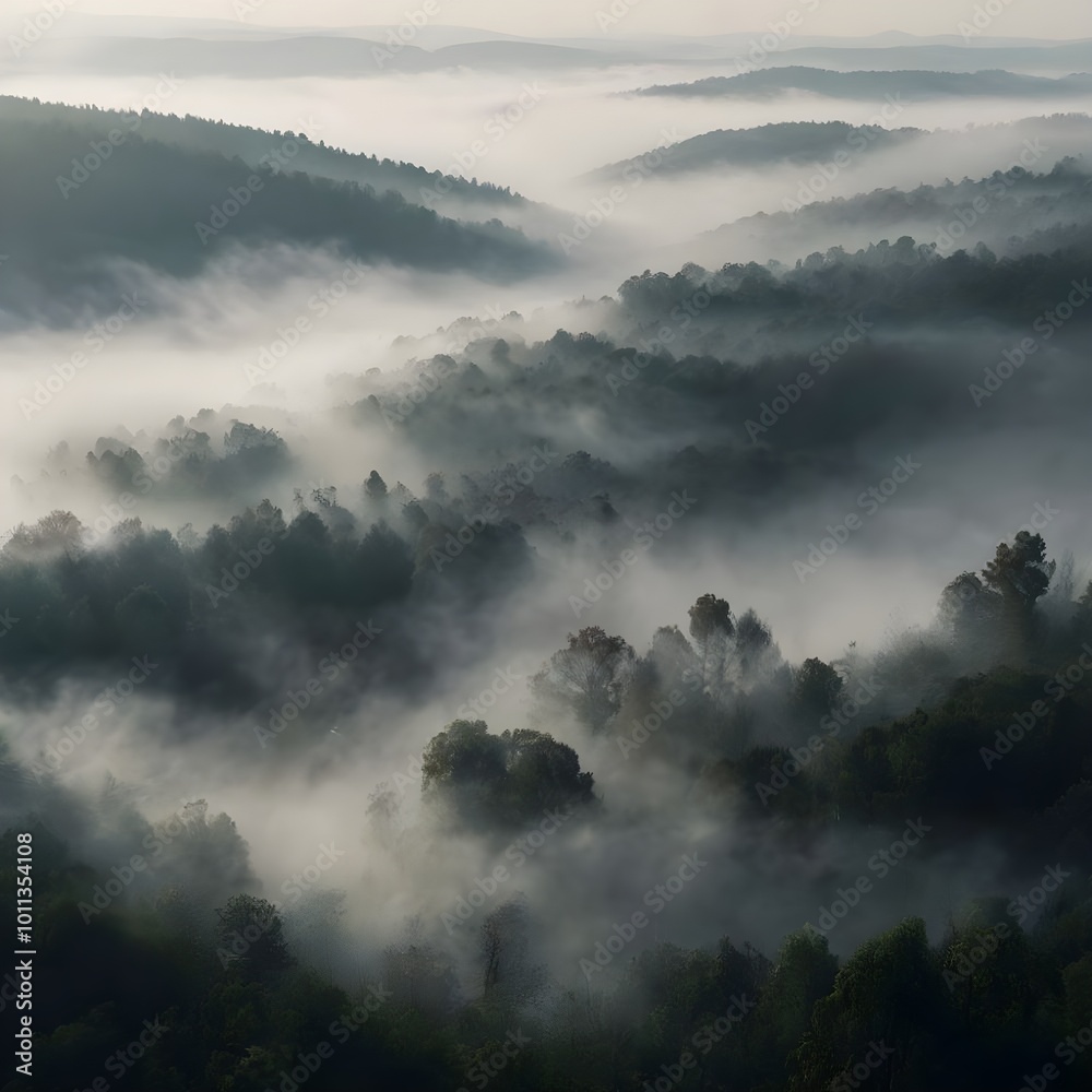 Clouds and fog over tree forest Clouds and fog over tree forest