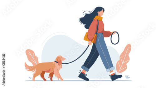 vector illustration of a woman walking with her pet