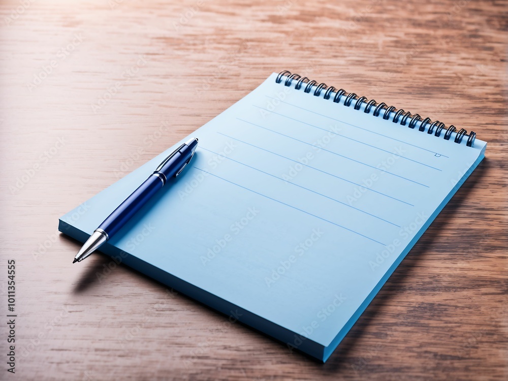 Notepad on a table with pen before meeting, blue tone, business concept with copy space Notepad on a table with pen before meeting, blue tone, business concept with copy space
