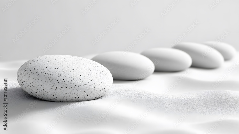 Smooth white pumice stones arranged in a minimalist composition, set against a monochromatic background with soft lighting, evoking a zen garden aesthetic for wellness themes. Smooth white pumice stones arranged in a minimalist composition, set against a monochromatic background with soft lighting, evoking a zen garden aesthetic for wellness themes.