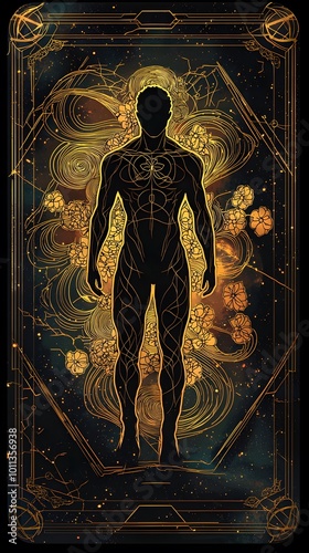 Elaborate Tarot Card Design with Human Figure