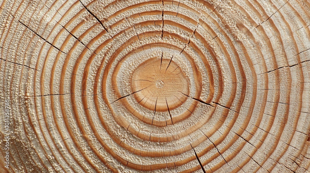 Naklejka premium Close-up View of Tree Rings Showing Growth Patterns in Wood From a Mature Tree Trunk