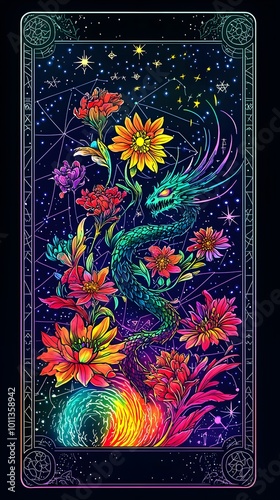Colorful Tarot Card Featuring a Mystical Creature