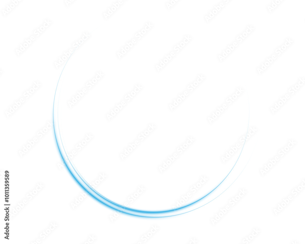 Abstract light lines of motion and speed with sparks of blue color. Light everyday luminous effect. Semicircular wave. Light trace curve swirl. PNG.