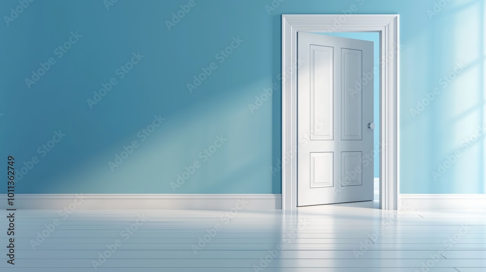 Fototapeta premium White open door with bright light flooding room