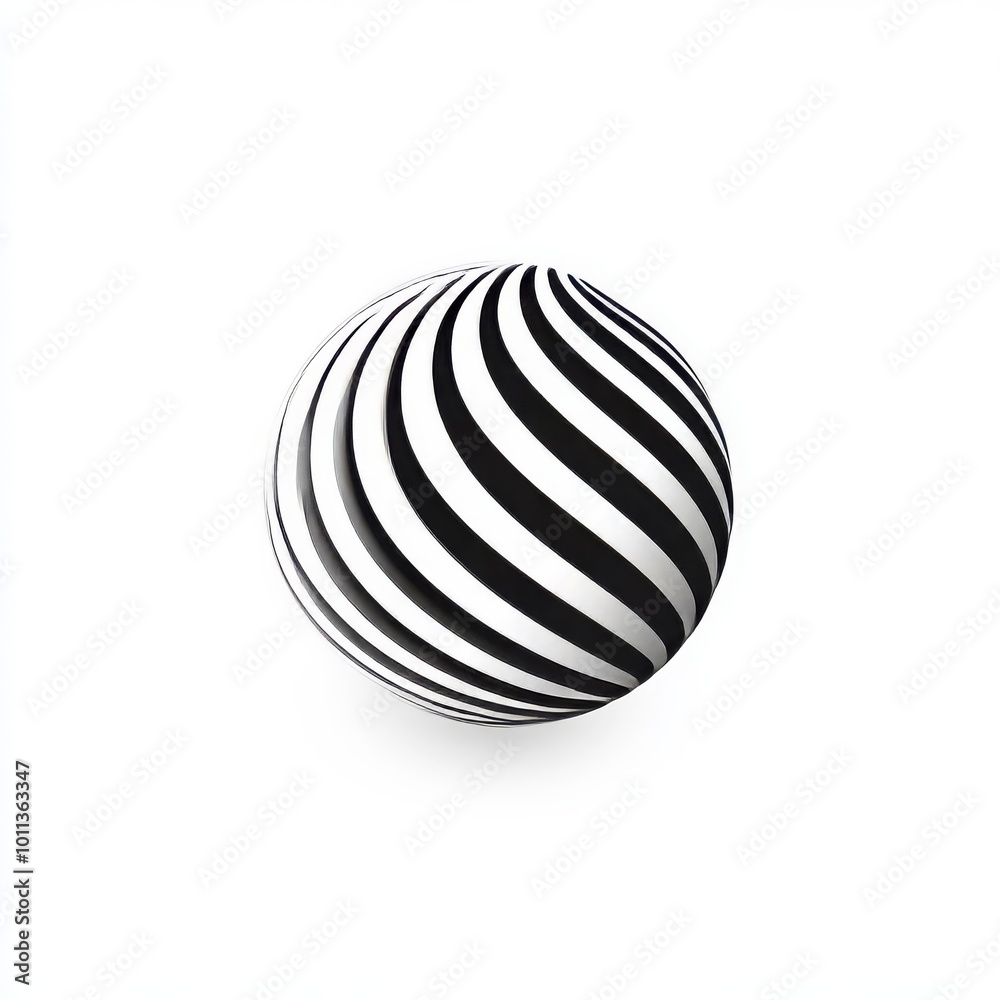 A Black and White Striped Sphere Resting on a White Surface in a Minimalist Setting A Black and White Striped Sphere Resting on a White Surface in a Minimalist Setting