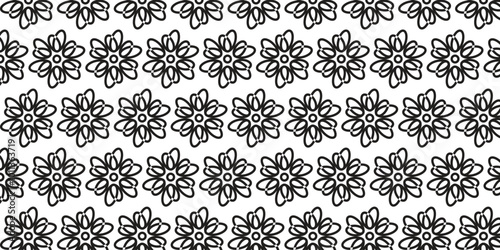Cool seamless floral pattern in black with white background