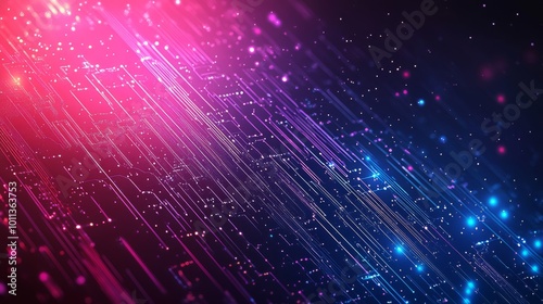 Vibrant Digital Abstract Design With Flowing Lines and Glowing Particles in Blue and Pink Hues