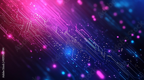 Abstract Digital Artwork Displaying a Vibrant Circuit Pattern With Colorful Lights and Deep Hues