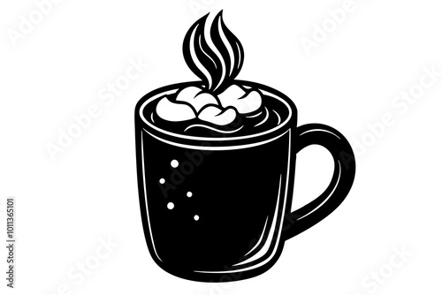 Warm up with a steaming mug of hot cocoa and marshmallows vector art for cozy designs

