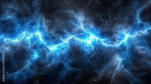 Blue Electric Lightning Storm, Abstract Plasma Background With Sparkling Energy Effect