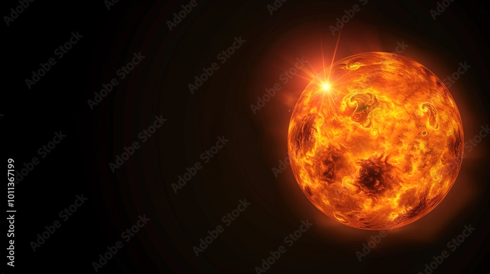 Stunning depiction of a fiery sun with vibrant solar flares against a dark background, showcasing the power of our star. Stunning depiction of a fiery sun with vibrant solar flares against a dark background, showcasing the power of our star.