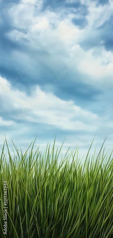 Vibrant green grass against a backdrop of cloudy blue sky. Vibrant green grass against a backdrop of cloudy blue sky.