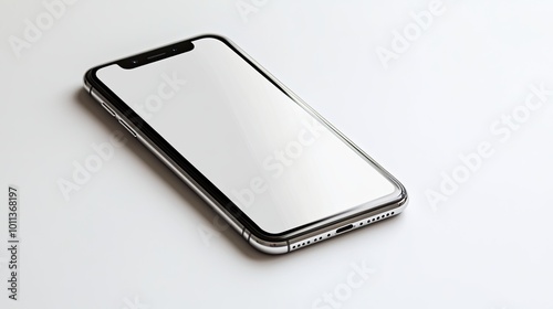 A modern iPhone with a blank screen positioned on a white background, leaving room for inserting your own content or promotional material.