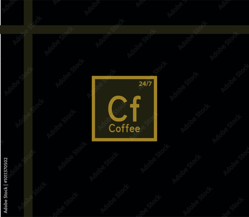 Elegant minimalist coffee logo with 24/7 symbol and chemical element style. Perfect for cafes, coffee shops, and coffee-related product branding.