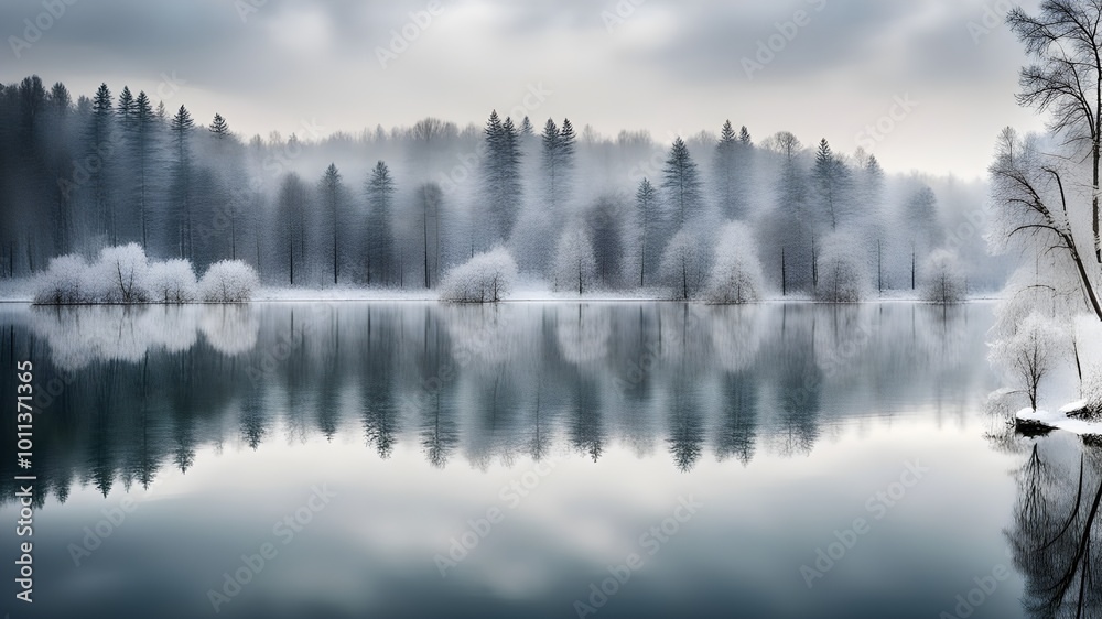 Fototapeta premium lake with winter