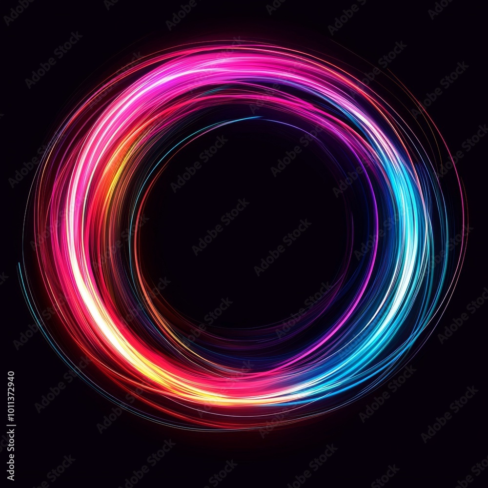 Colorful Light Swirl Against a Black Background Creating an Artistic Circular Motion Effect Colorful Light Swirl Against a Black Background Creating an Artistic Circular Motion Effect